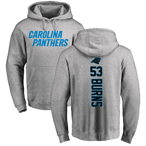 Carolina Panthers Men Ash Brian Burns Backer NFL Football #53 Pullover Hoodie Sweatshirts
